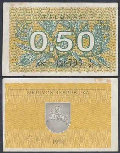 LITAUEN - LITHUANIA - 0,50 TALONAS 1991 PICK 31a VF (3)    (27442