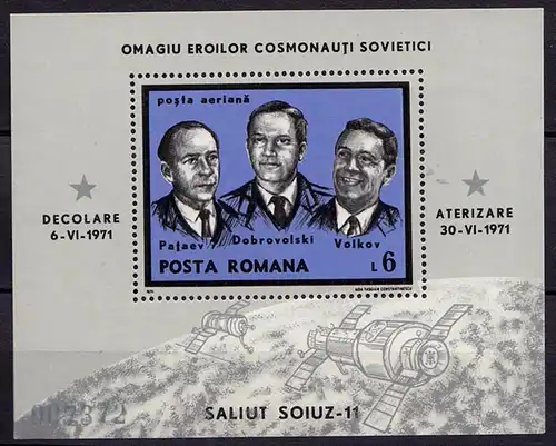 RUMÄNIEN - ROMANIA 1971 Block 85 Raumfahrt Kosmonauten   (87105