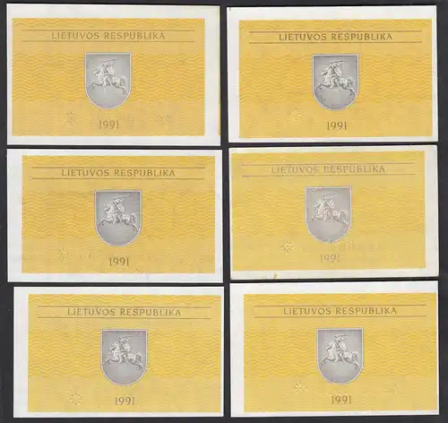 Litauen - Lithunia 6 x 0,10 T. 1991 Serie AA,AB,AG,AE,AN,AP grün P. 29a UNC (1)