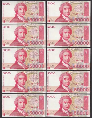 Kroatien - Croatia - 10 Stück á 50000 50.000 Dinara 1993 Pick 26a UNC (1) (89167