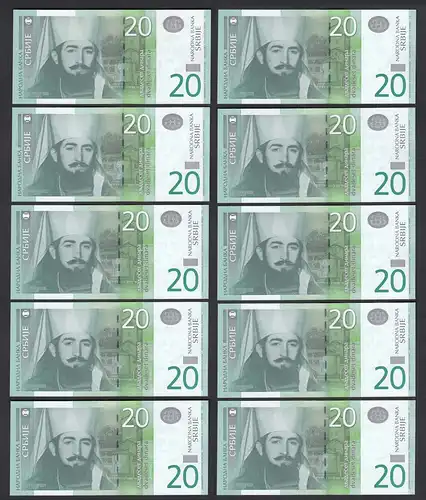 Serbien - Serbia 10 Stück á 20 Dinara Banknote 2006 Pick 47a UNC (1)  (89173