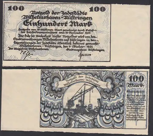 Wilhelmshaven-Rüstringen 100 Mark 1922 Notgeld Randstück   (27559