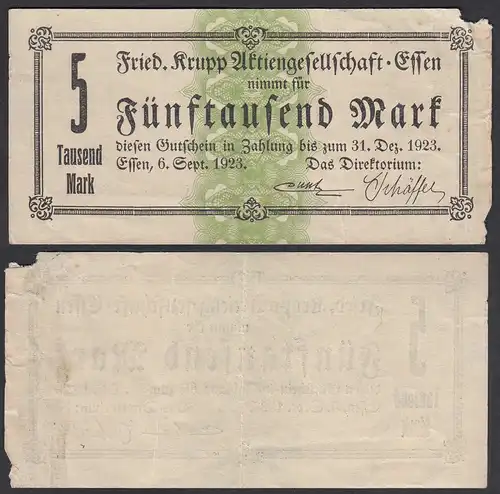 Krupp AG Essen 5 tausend Mark 1923 Notgeld/Gutschein   (27560