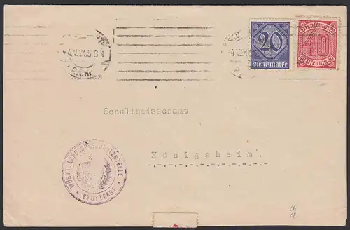 Stuttgart Württemberg Landesbrennholzstelle 1921 Dienstbrief nach Königsheim