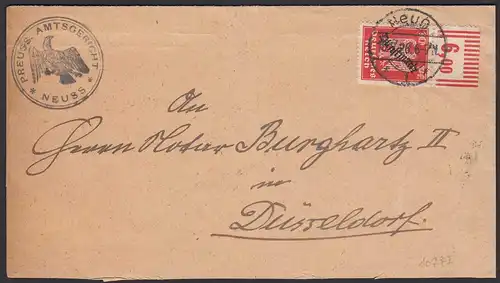 Amtsgericht Neuss 1926 Dienstbrief mit seltne Einzelfrankatur Mi. D107 W OR !!
