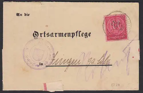 Heilanstalt Schussenried 1923 EF Mi.D74 an Ortsarmenpflege Isingen   (21685