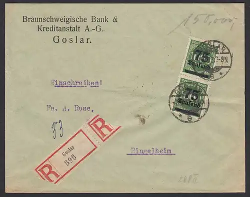 Infla R-Bank-Brief 1923 MEF Mi.288 Goslar nach Ringelheim    (21676