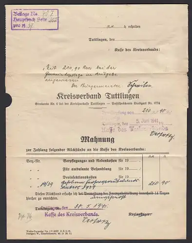 Münster 1941 Dienstbrief EF mit Mi. D138 Mahnung Tuttlingen - Kolbingen   (21689