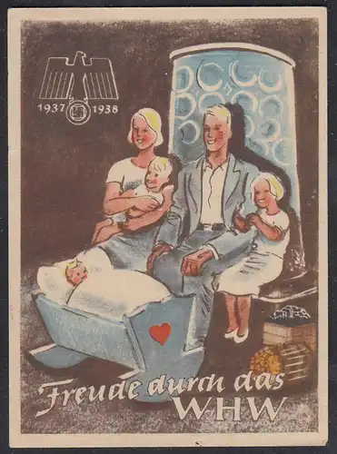 WHW Propaganda Tür Aufkleber Vignette 1937/38 Familie Adler Hakenkreuz   (27402