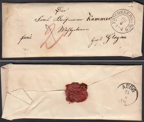 FRIEDEBERG Schlesien 1861 R2 Brief mit Inhalt nach GLOGAU  (27350