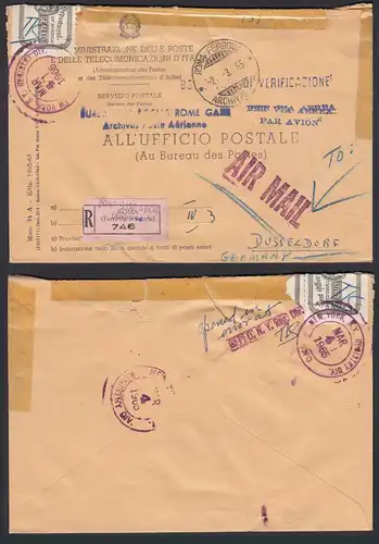 ITALY 1965 Post R-Brief über NEW YORK nach Au Bureau DES POSTES DÜSSELDORF 