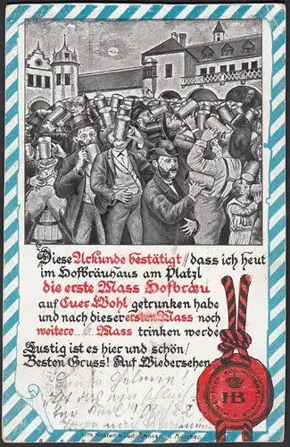 AK 1913 Urkunde Hofbräuhaus München gelaufen    (27655