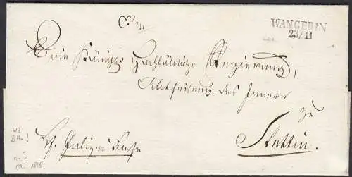 Westpommern WANGERIN (Węgorzyno) L2 ca.1825 Umschlag nach STETTIN  (27352