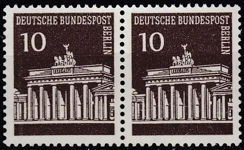 BERLIN - 10 Pfennig Brandenburger Tor im Paat Mi.286 postfr. 1966 MNH    (65055