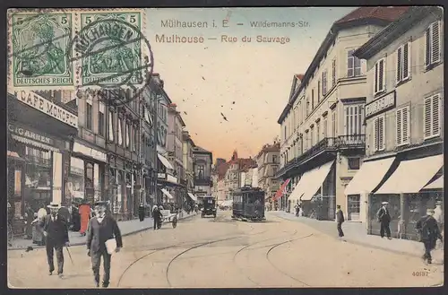 AK Mülhausen Elsass Wildemanns-Strasse 1912 Strassenbahn    (65075