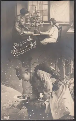 AK Ein gesundes Weihnachtsfest s/w 1.WK 1915 Feldpost Soldat im Felde   (65085