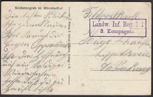 AK 1.WK Soldatengrab im Münsterthal Feldpost Landw.Inf.Reg.3.Kompanie    (65088