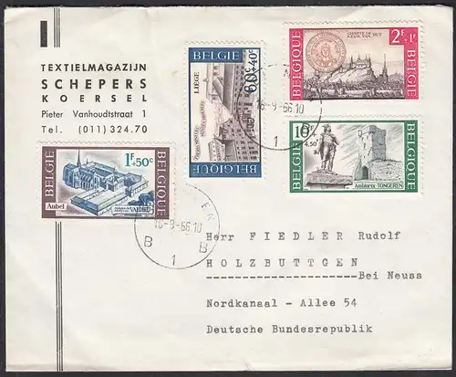 Belgien - Belgium Mi.1442-45 Brief nach Holzbüttgen 1966     (65101