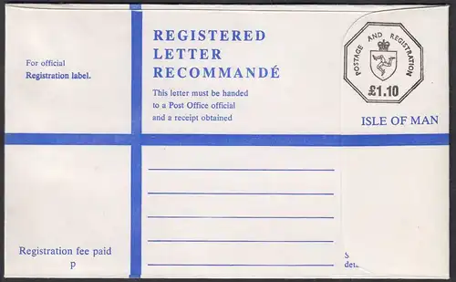 GB - UK - ISLE OF MAN IOM - REGISTERED LETTER  £ 1.10 unused  (65107