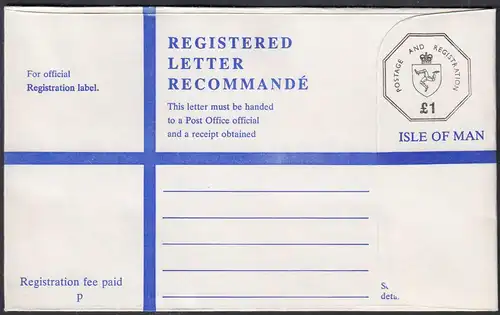 GB - UK - ISLE OF MAN IOM - REGISTERED LETTER  £ 1 unused    (65108