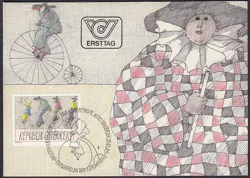 Österreich - Austria 1985 Mi.1829 Maximumkarte Karnevalsfiguren von Paul Flora