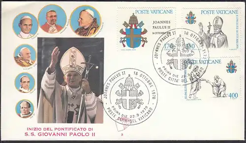 Vatican City -  FDC 1979 Pope John Paul the 2nd Michel 736-38   (65111