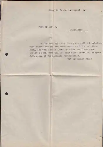 DEUTSCHES REICH 1941 R.Orts-Brief Düsseldorf mit Inhalt   (65162