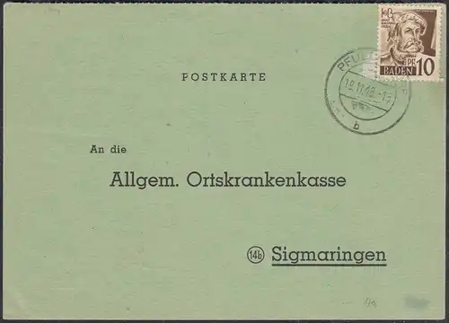Franz.Zone Baden 1948 Bedatrfskarte Pfullingen nach Simaringen   (65165
