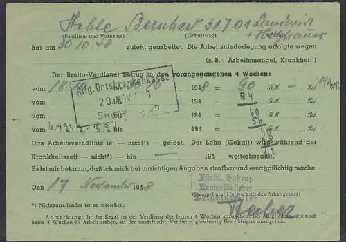 Franz.Zone Baden 1948 Bedatrfskarte Pfullingen nach Simaringen   (65165
