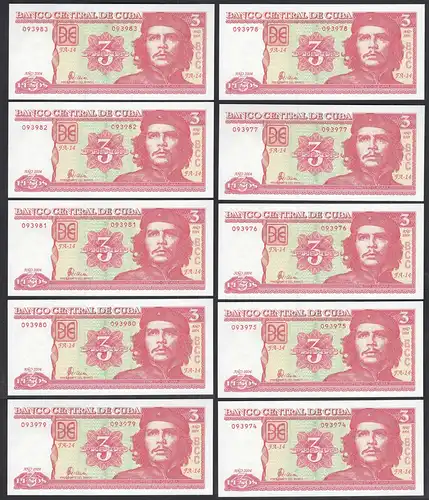 Kuba - Cuba 10 Stück á 3 Pesos 2004 Dealer Lot Pick 127a UNC (1)   (89189