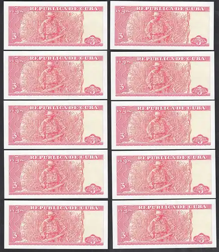 Kuba - Cuba 10 Stück á 3 Pesos 2004 Dealer Lot Pick 127a UNC (1)   (89189