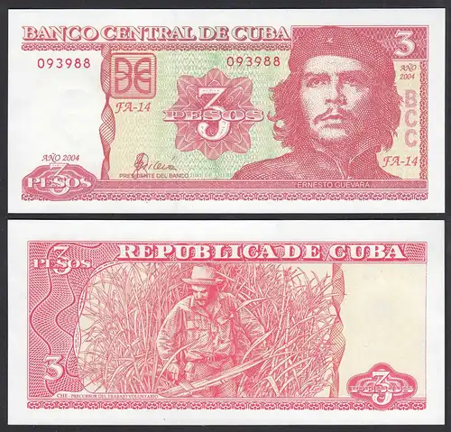 Kuba - Cuba 3 Pesos Banknoten 2004 Pick 127a UNC (1)      (27829