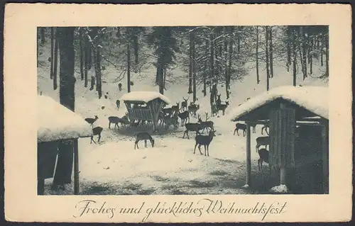 AK Jagd Wildfütterung Weihnachten 1931 von Werne Kreisbrückenstempel - Lette
