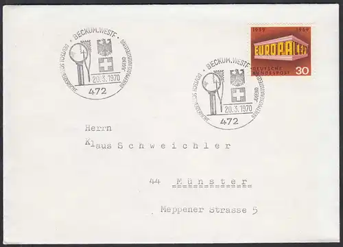 Beckum Westfalen 1970 Umschlag mit SST DEUTSCH- SCHWEIZER Jugend   (65215