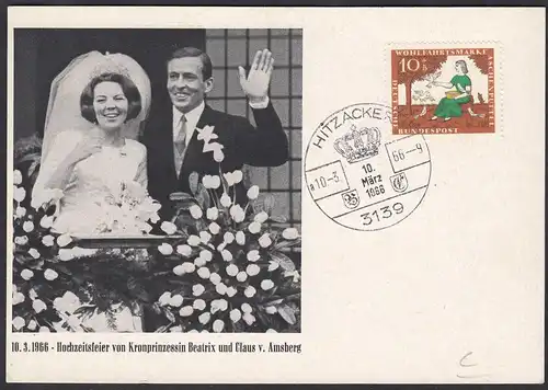 Hitzacker 1966 Karte mit SST Hochzeit Kronprizessin Beatrix + Claus    (65220