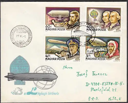 Hungary - Ungarn 1977 Cover Zeppelin Airships SET + S-SHEET   (65264