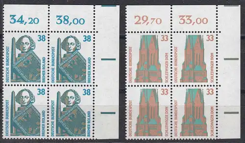 Bund BRD 1989 Mi.1398-1399 ** Sehenswürdigkeiten Eckrand 4er Block OR   (65308