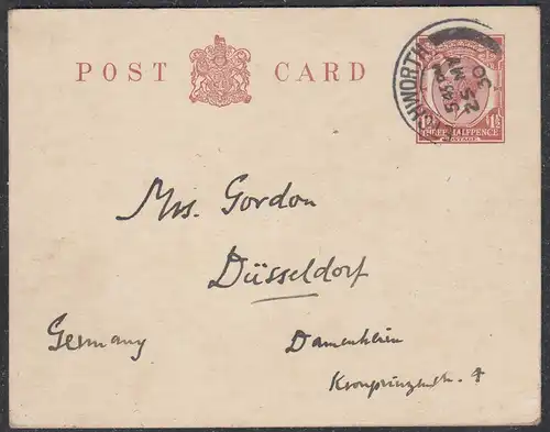 Great Britain UK Postal Stationery Postcard Threehalf P. Letchworth 1930  (65356
