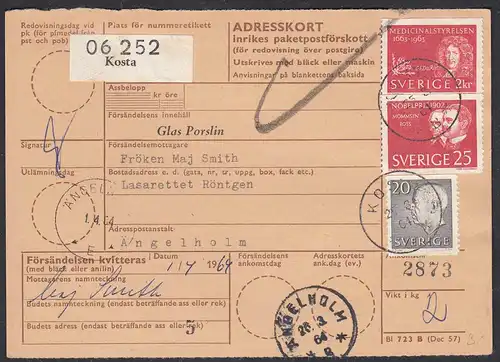 Schweden SVERIGE 1964 Paketkarte von KOSTA nach ÄNGELHOLM   (65369