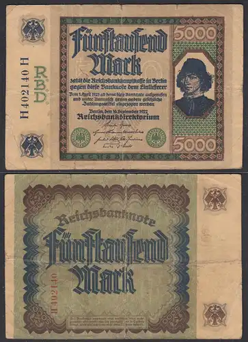 5000 Mark 1922 Ro 76 Pick 77 VG (5)  H/H    (27909