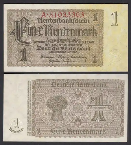 Rentenbankschein Deutsches Reich 1 Rentenmark 1937 Ros 166b  UNC (1)   (28160