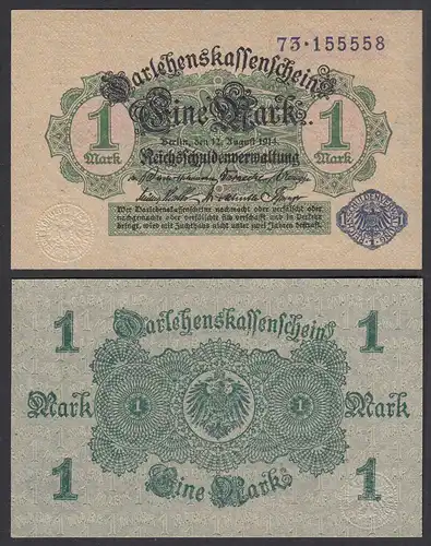 Darlehnskassenschein 1 MARK 1914 Ro 51d blaue Nr. UNC (1)    (28180