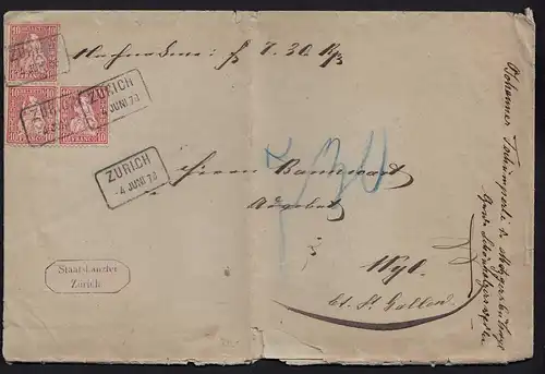 Schweiz 1878 alter Umschlag Staatskanzlei Zürich nach Wyl   (23707