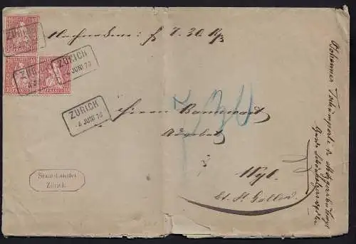 Schweiz 1878 alter Umschlag Staatskanzlei Zürich nach Wyl   (23707