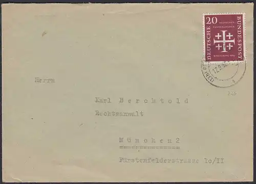 BRD BUND 1956 Mi.236 Bedarfsbrief 20 Pfg.Evang. Kirchentag   (65295