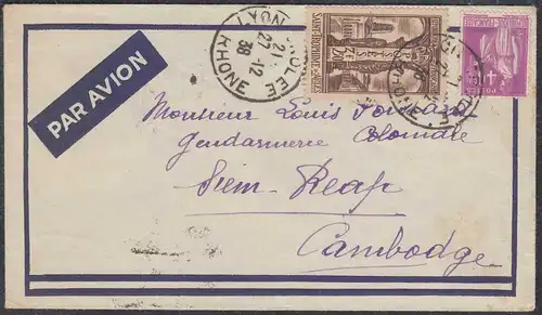 Frankreich - France Brief 1938 von LYON nach Siem Reap Cambodia  (27854