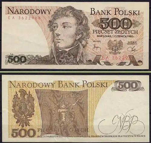 Polen - Poland 500 Zlotty Banknote 1982 Pick 145d XF (2)  (ca686