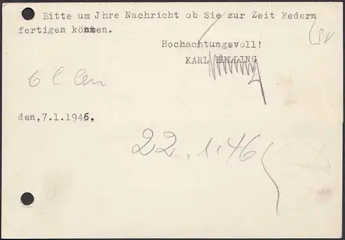 Heilbronn Neckar Gebühr bezahlt 10.1.1946 auf Karte   (23732