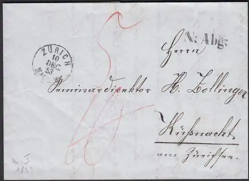 Zürich K1s Schweiz Brief 1853 nach Küssnacht Inhalt Taxiert    (23696