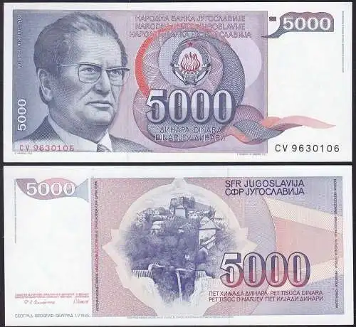 Jugoslawien - YUGOSLAVIA - 5000 Dinara 1985 UNC - Pick 93a  (13288